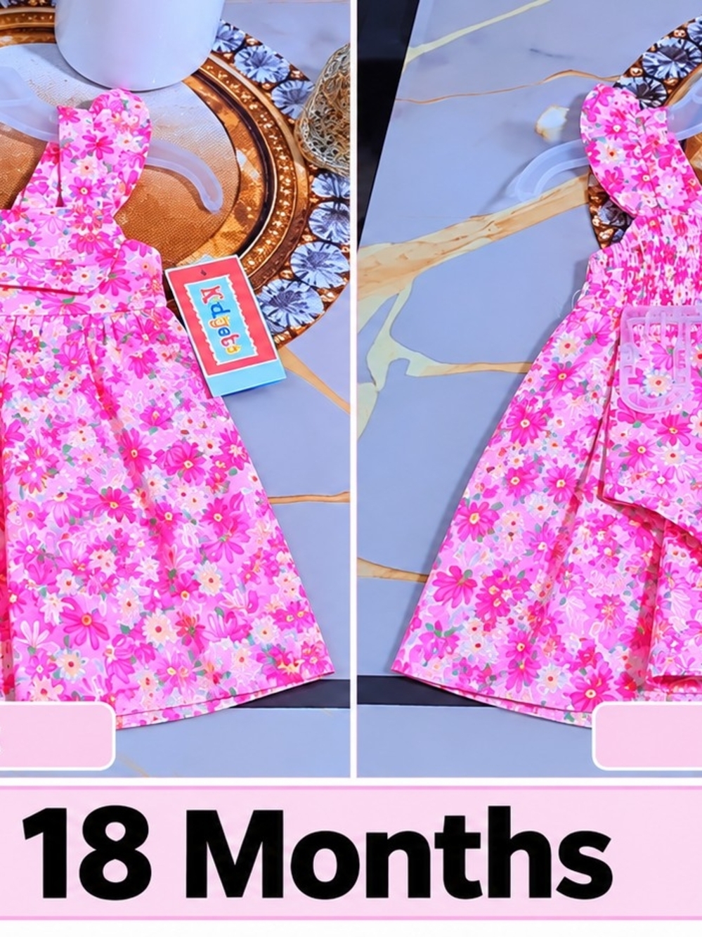 Pink Floral Sundress for Girls with Shoulder Ties - 18 Months